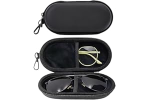 Double-Layer Hard-Shell Eyewear Case with Keyring | Zippered Travel Organizer for Sunglasses/Eyeglasses/Reading Glasses