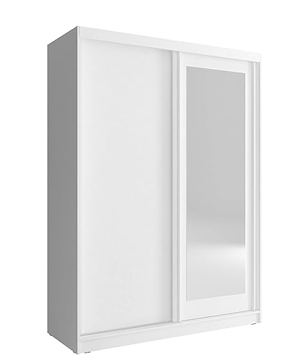 Kleiderschrank mit Spiegel Schrank Gaderobe Schiebtüren Mono (Weiß, 150 cm)