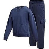 New Balance Girls Pants Set - 2 Piece Fleece Crew Neck Girls Long Sleeve Tee and Kids Cargo Pants with Pockets (7-12)