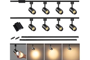 TuyuBEE Zoomable 8-Light LED Track Lighting Kit with 6.6FT H Track Lighting Rail & Floating Canopy Connector, Modern Kitchen Track Lighting Fixtures Ceiling Spotlight, 12W Track Heads 3000K Black