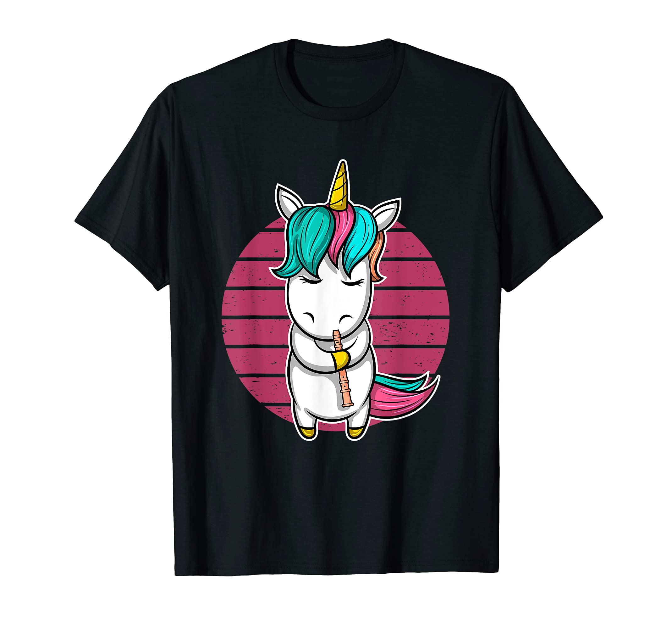 Girl Flute Player Flutist I Cute Unicorn With Flute T-Shirt