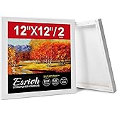 ESRICH Stretched Canvas for Painting 12x12 Inch, 2 Pack Blank Canvas -5/8 in Profile Primed Cotton White Canvases for Painting for Oil & Acrylic Paint