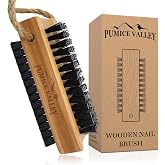 Wooden Cleaning Finger Nail Brush with Nylon Charcoal Bristles (Beechwood) | Double-Sided Fingernail Brush with Hanging Rope for Scrubbing Fingernails and Toes