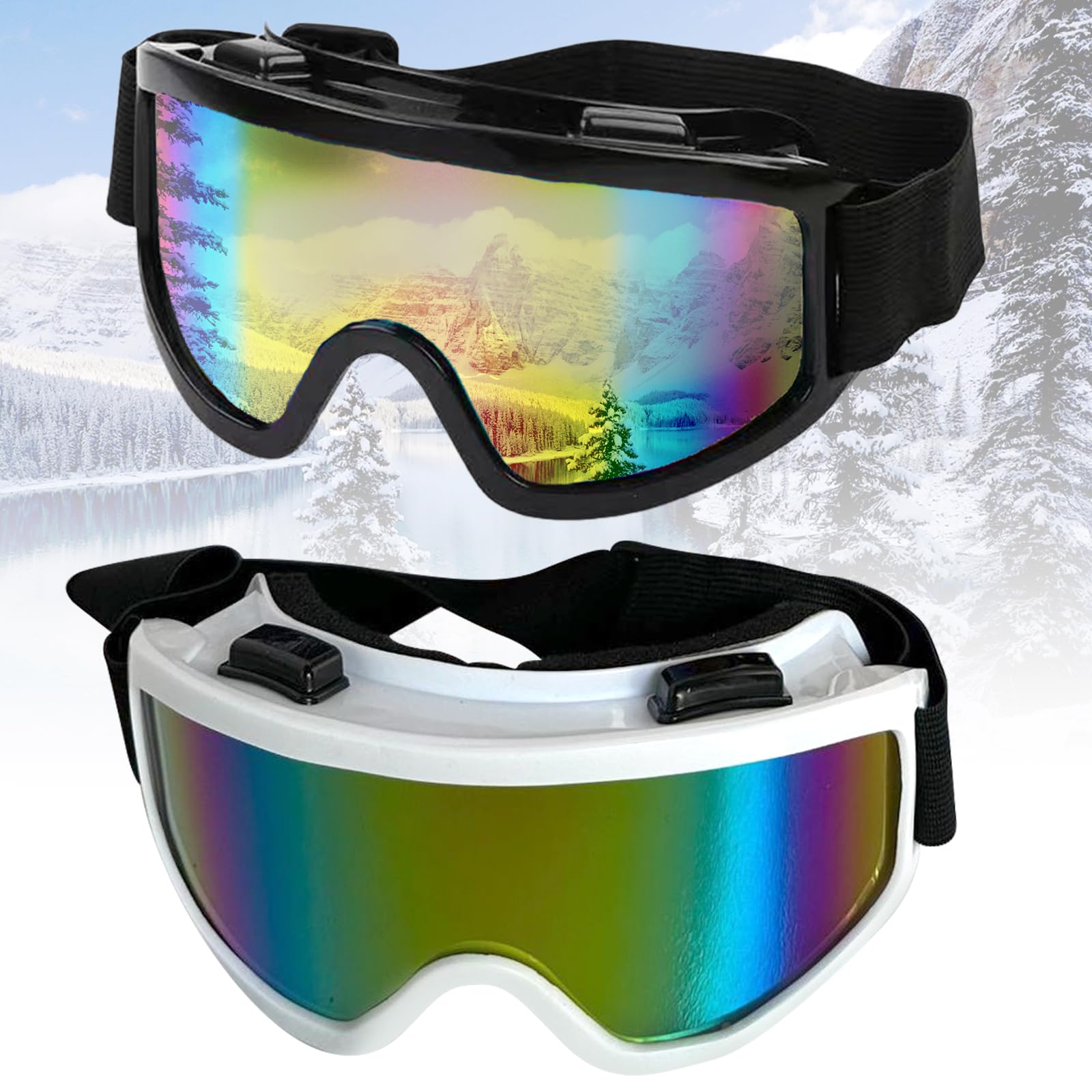 BDSHUNBF 2 Pcs Ski and Snowboard Goggles for Men and Women, Protection Anti-Dust, Anti-Fog, Windproof