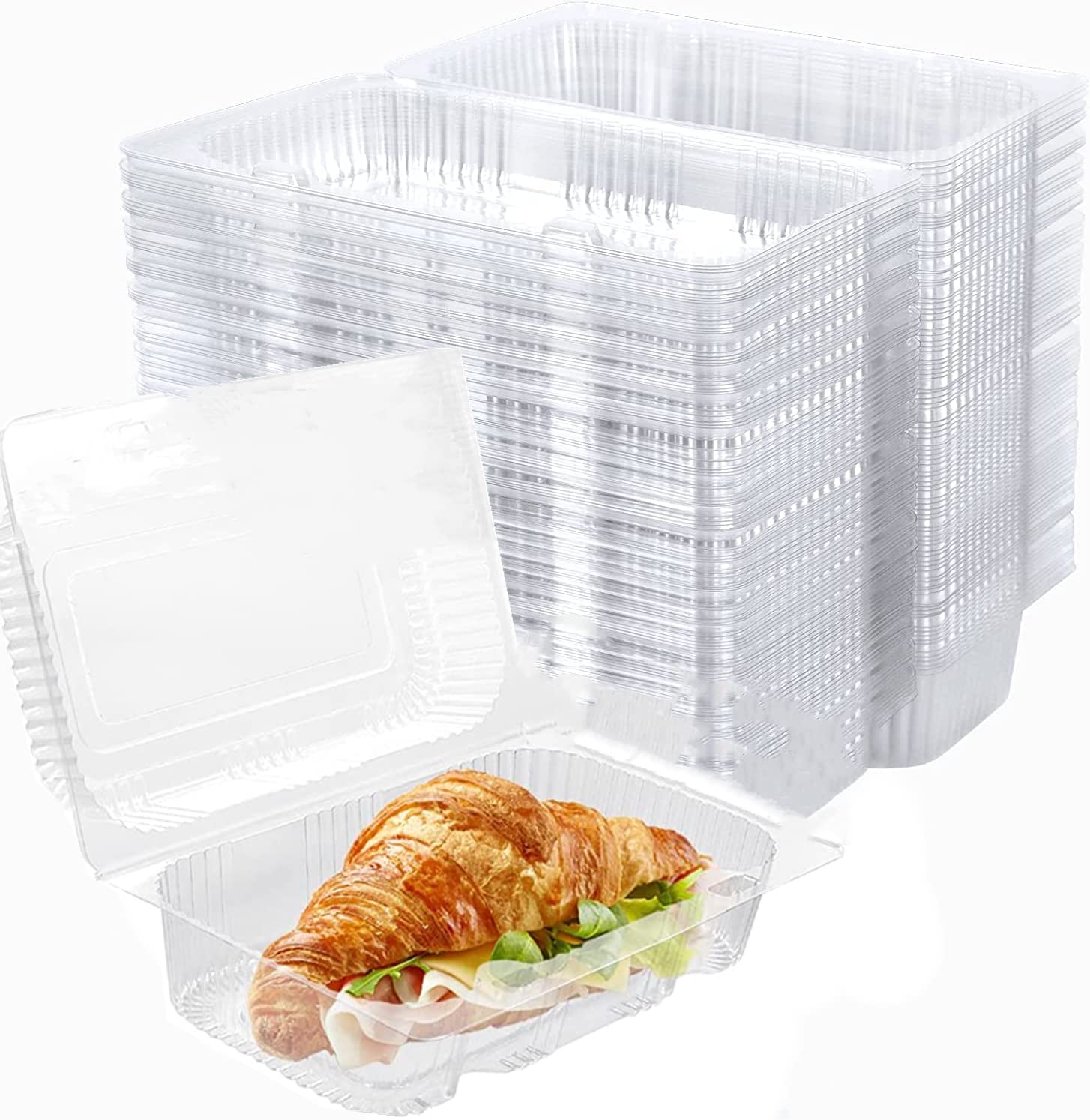 Photo 1 of 100 Pack Clear Hinged Food Container, To Go Containers with Clear Lids,Cake Slice Containers Clamshell Takeout Tray for Sandwiches, Dessert, Cakes, Cookies, Salads