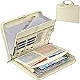 ENGPOW Accordion File Organizer,Fireproof Expanding File Folder with Multi Pockets,13 Pockets Document Organizer Bag with Handle & Labels,Portable Home Travel Safe Storage for Letter A4 Files,Beige