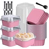 Xuqiakw Disposable Ramekins Cupcake Liners for Brownie Pie100 Pack Mini Cake Pans with Lids,Disposable small cake pans with Lids and Spoons Stickers,Aluminum Foil Square Baking Cups