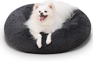 KSIIA Calming Dog Bed Anti-Anxiety Round Donut Dog Beds for Small Dogs Cat Beds for Indoor Cats Fluffy Comfort Small Dog Bed with Ultra-Soft Plush Washable Dog Bed with Non-Skid Bottom, 20", Gray