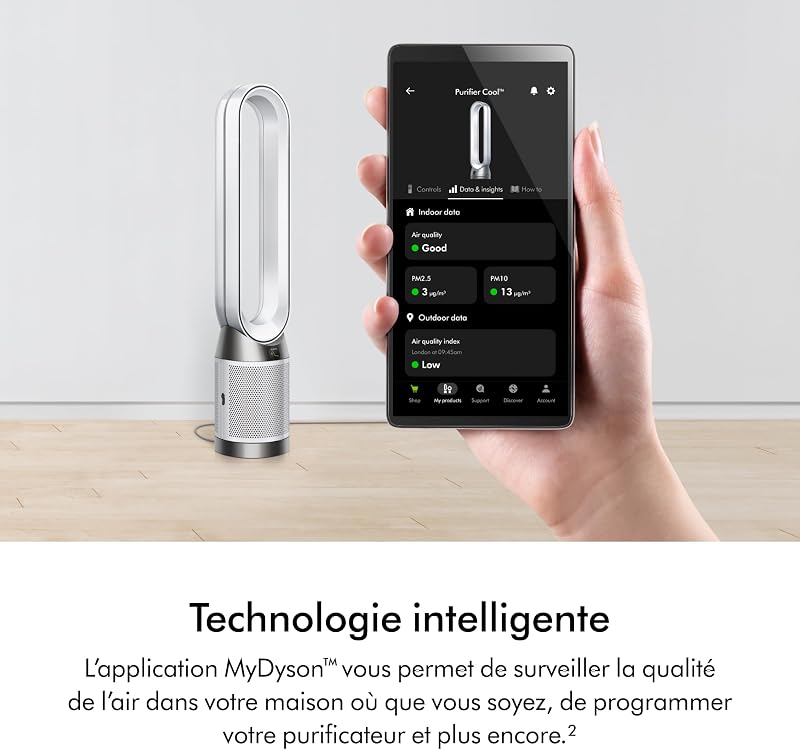 Purifier Cool PC1 ventilateur, purificateur d’air avec flux d’air rafraîchissant puissant (Blanc/Argent)