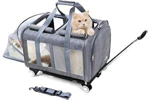 BEAUTYMONKEY.K Double Cat Carrier with Wheels for 2 Cats,Rolling Pet Carrier with Wheels,Double Compartment Cat Carrier with Wheels,Expandable Cat Carrier on Wheels (Not Airline Approved)