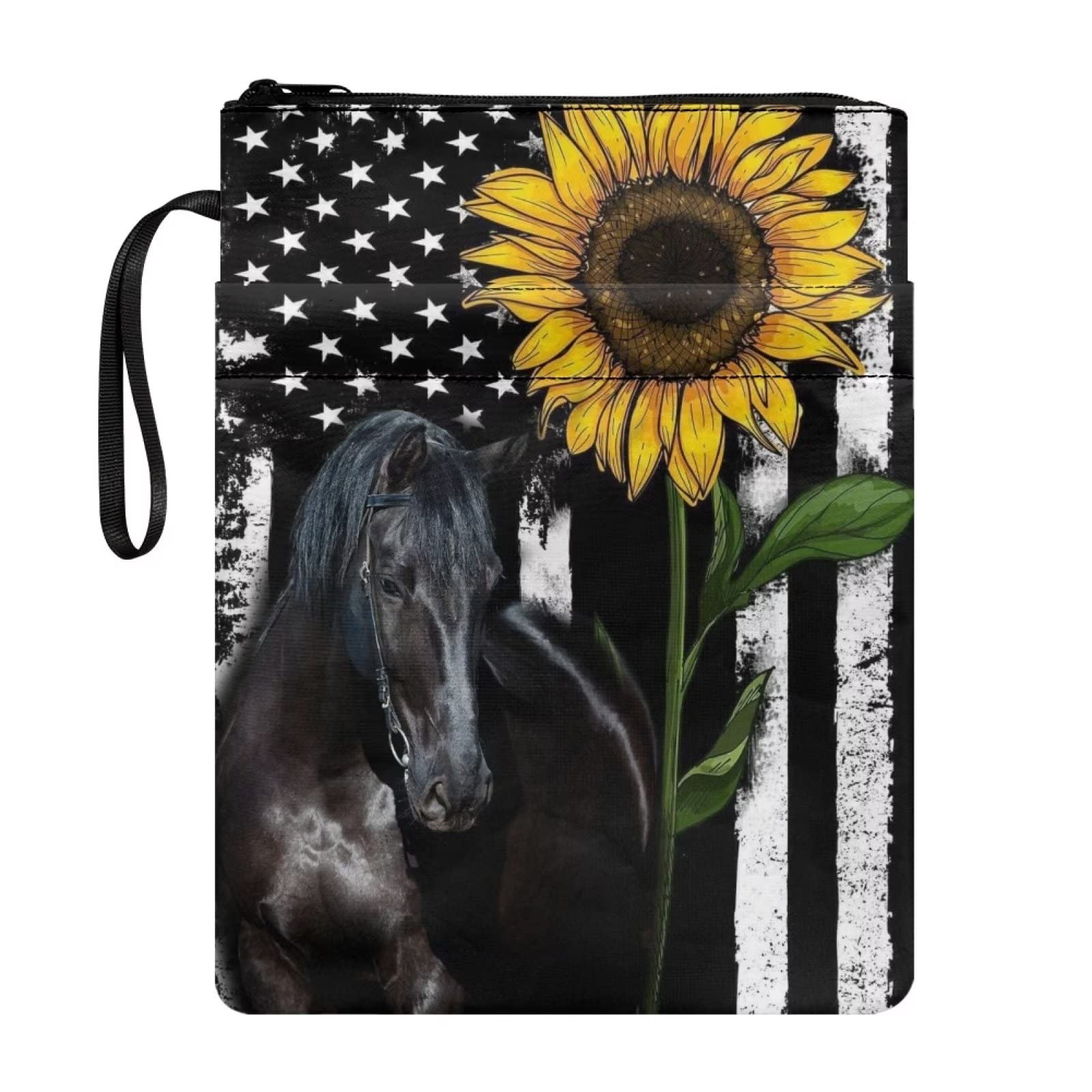 COEQINE Book Sleeve, Sunflower Horse American Flag Print Book Covers Book Protection for Kids Women Men, 11"x 8.5"