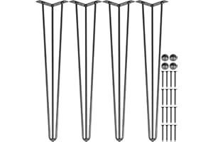 VEVOR Hairpin Table Legs 18" Black Set of 4 Desk Legs 880lbs Total Load Capacity Hairpin Desk Legs 3 Rods for Bench Desk Dining End Table Chairs Carbon Steel DIY Heavy Duty Furniture Legs