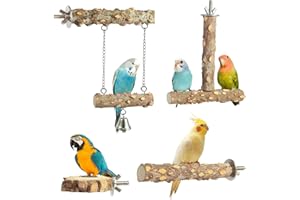 LOVYOCOCO Bird Perches,4pcs Natural Wood Birds Stand Branch, Bird Perch Chewing Stick Cage Accessories Parrot Climbing Standing Branches Paw Grinding Fork Sets for Parakeet Lovebirds Cockatiels Conure Budgies