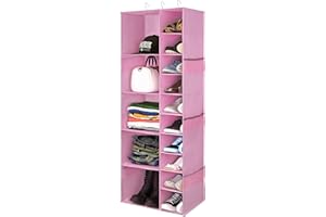 coastal rose Closet Organizers and Storage Shelves, 15 Sections Hanging Shoe Closet Storage Organizer, Space-Saving Shoe Rack Holder Hanger, Pink