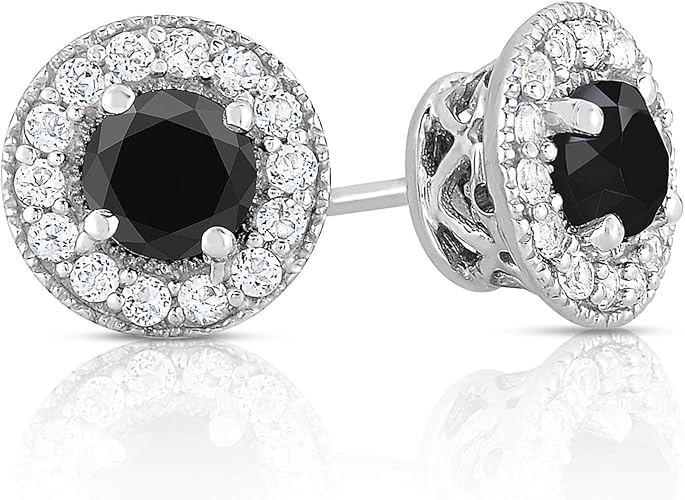 Amazon Com Genuine 1 50ctw Black Diamond Halo Stud Earrings For