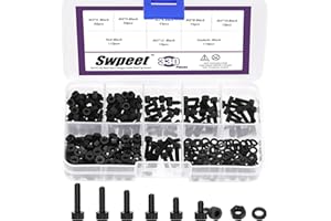 Swpeet 330Pcs M3 6 Sizes Black Nylon Hexagon Socket Screw Nuts with Washers Assortment Kit，Plastic Hex Socket Head Cap Screws