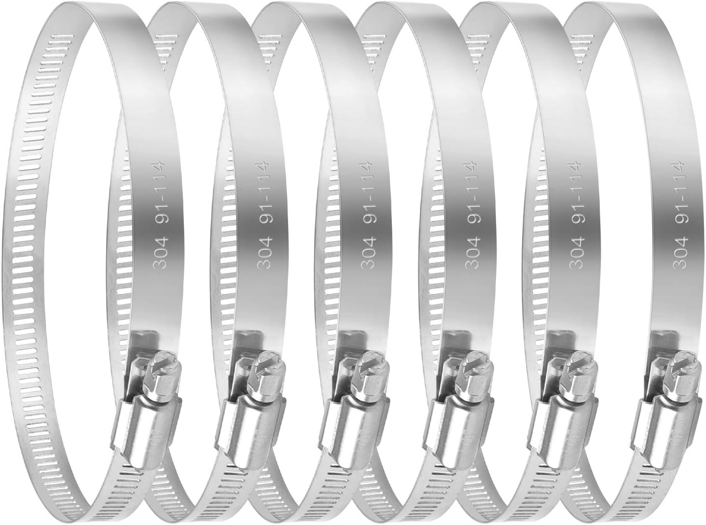 MIAHART 4 inch Hose Clip Adjustable 304 Stainless Steel Duct Clamps 6 Pack Worm Gear Adjustable 91mm-114mm Pipe Clip Worm Drive Clamp for Automotive Mechanical Agriculture (91-114mm)