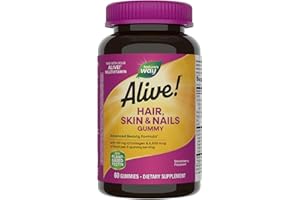 Nature's Way Alive! Hair, Skin & Nails Gummy Supplement, Advanced Beauty Formula*, with Collagen 100 mg & Biotin 2500 mcg per 2-gummies, Strawberry Flavored, 60 Gummies (Packaging May Vary)