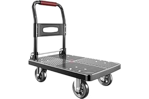 TIDY PALM Upgraded Foldable Push Cart Dolly | 660 lbs.Capacity Moving Platform Hand Truck | Foldable for Easy Storage | 4'' PU 360 Degree Swivel Silent Wheel-Black