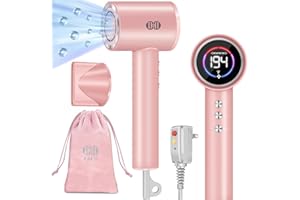CIICII Negative Ionic Hair Dryer Professional, 120000RPM High Speed Blow Dryer (1600W Brushless/ 3-Speed/ 4-Temp & HD Display & Portable Bag) Fast Drying Hairdryer for Home, Travel & Salon (Pink)