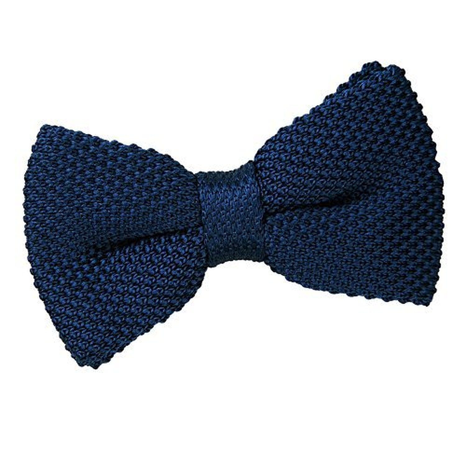 DQT Premium Knitted Polyester Plain Solid Navy Blue Men's Pre-Tied Bow Tie