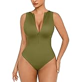 FeelinGirl Bodysuits for Women Seamless Body Suit Invisible Zip Up Crew Neck Slimming Ribbed Basic Tank Tops