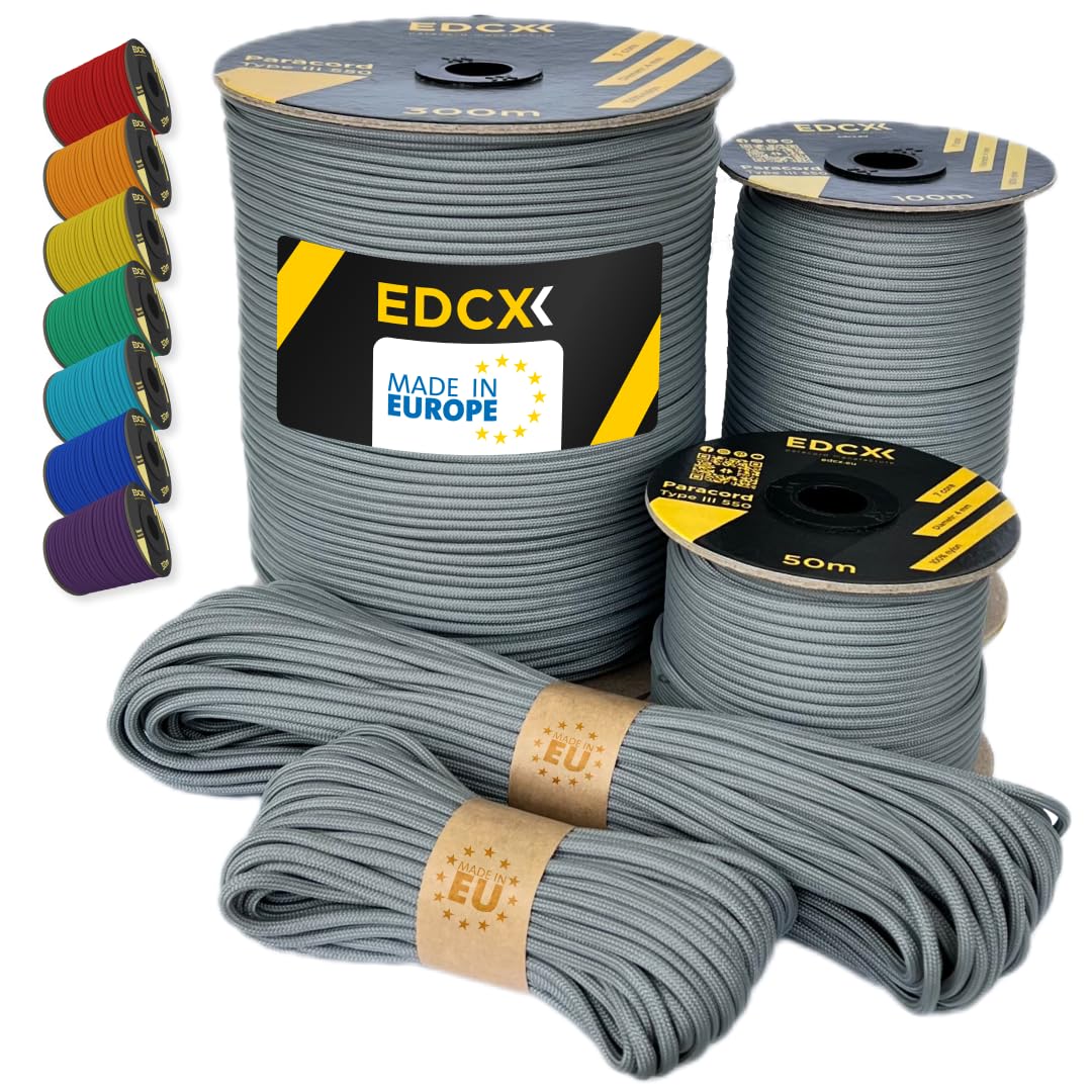 EdcX Paracord 4mm, 35+ Solid Colors (10m, 15m, 30m, 50m, 100m, 300m) | Ideal for Crafting, DIY, Camping, Survival, Outdoor | 100% Nylon Rope 4mm | Tactical Cord 550 Type III (Dark Gray, 10 m) — image 1