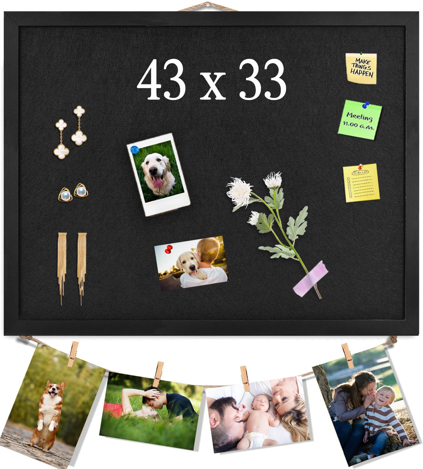 Black Bulletin Boards Cork Board with Felt, 43x33cm Small Display Pin Board Vision Board for Walls, Jewelry, Notes, Collection, Photos, Office, Black Framed and Felt Board, 1pc, UK