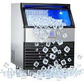 Mojgar Commercial Ice Maker, 450 lb/24H, 120 lb Storage Bin, Freestanding | 8-15-Minute Cycles, Stainless Steel Build, Insulated Storage, LCD Controls and Self-Cleaning, Undercounter for Cafe Bars