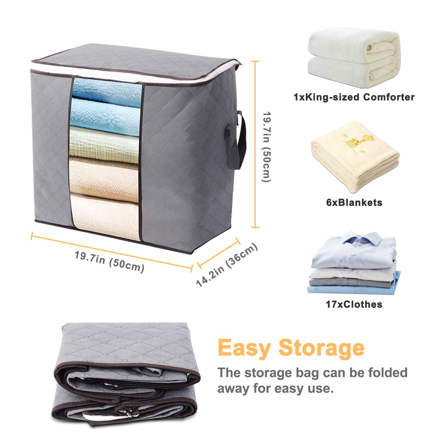 Lvelfe 90L Large Clothes Storage Bags With Zips Duvet Storage Bag King