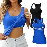 V FOR CITY Womens Shelf Bra Tank Tops Racerback Workout Camis Yoga Shirt Cotton Undershirt 2 Pack