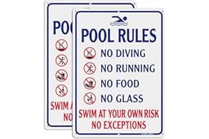 GicnKeuz Large Pool Rules Signs, 14x10 Inches No Diving No Running No Food No Glass signs, Reflective Aluminum, Fade Resistant/Waterproof, Pool Decor,Indoor or Outdoor Use (2-Pack)