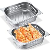 Lounsweer 2 Pack Half Hotel Pan Perforated Steam, 12.8'' x 4'' x 10.43'' | Stainless Steel, half Steam, commercial Catering Food Pan for Kitchen Restaurant Serving Supplies