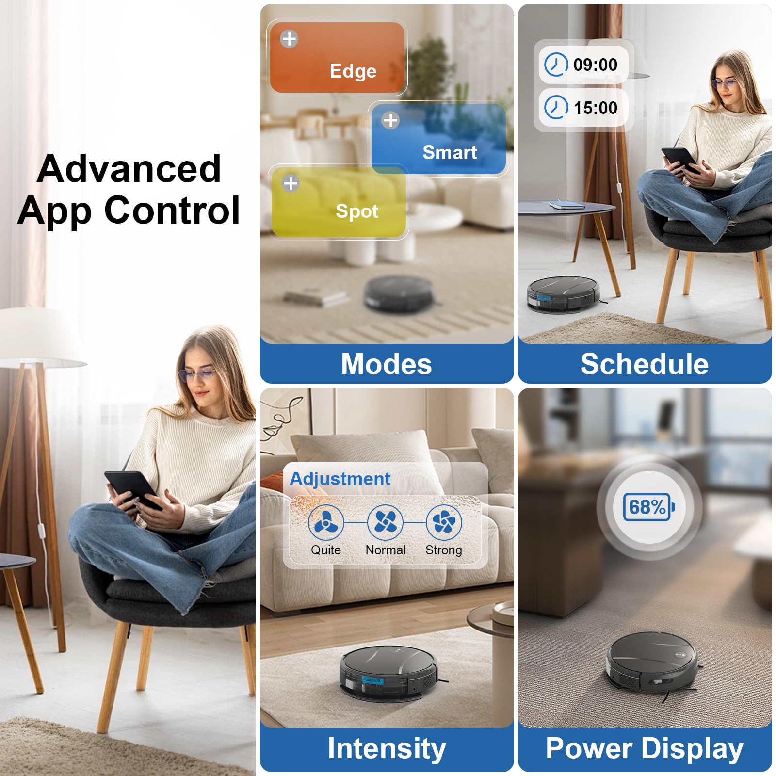 Tipdiy Robot Vacuum and Mop Combo,4200Pa Powerful Robotic Vacuum Cleaner with Self-Charging, Home Automatic Robot Aspiradora for Hard Floor, Low Carpet, Pet Hair, App&Voice&Remote Smart Control - Image 2