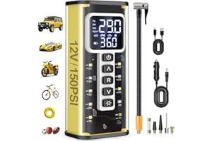 TEFFIM Tire Inflator Portable Air Compressor, Air Pump for Car Tires 20000mAh Battery & 150PSI, Electric Tire Pump 12V AC/DC Dual Power Supply, Tire Pressure Gauge, Smart 5X Fast Inflation for SUV Ball Bike