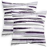 CaliTime Throw Pillow Cases Pack of 2 Cozy Fleece Rock Stone Geometric Texture Decorative Cushion Covers for Couch Bed Sofa Farmhouse Decoration 18 X 18 Inches Deep Purple Grey