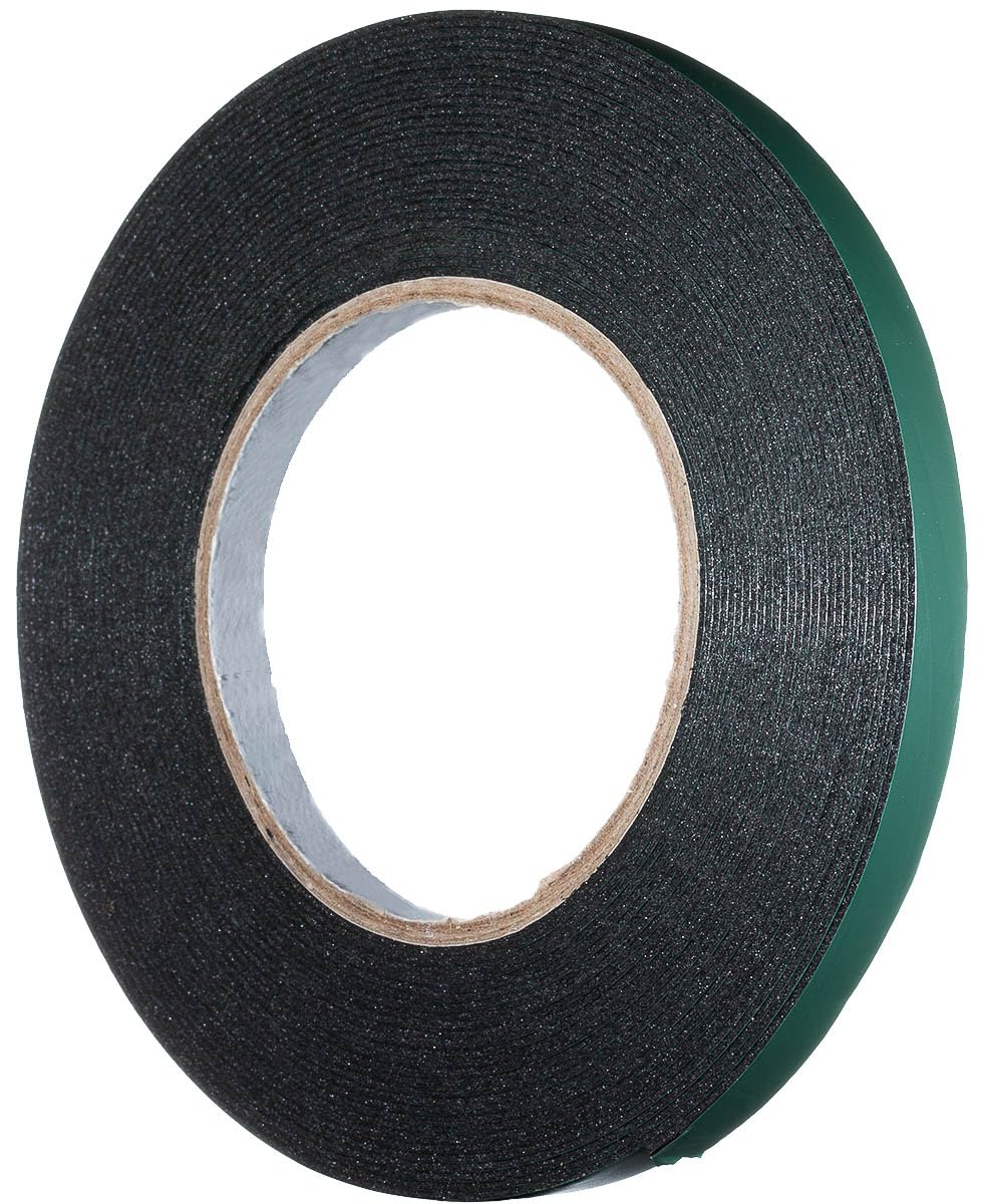 YoiYee 10mm x 10m Double Sided Foam Tape, Strong Sticky Adhesive Green Film Glazing Tape, PE Sponge Strip Sticky Mounting Tape, Black