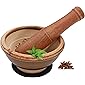 E-SDS Mortar and Pestle Set Pottery Garlic Masher Herb Spice Pesto Grinder Ceramic Grinding Bowl Set with Non-Slip…