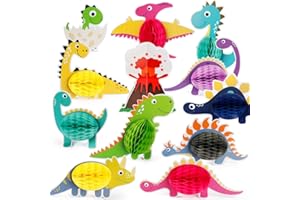 Mocoosy 12 Pack Dinosaur Party Honeycomb Centerpieces for Table Decorations, Little Dino Center Piece Table Topper Signs for Kids T-Rex Dinosaur Theme Birthday Party Supplies Baby Shower Decor