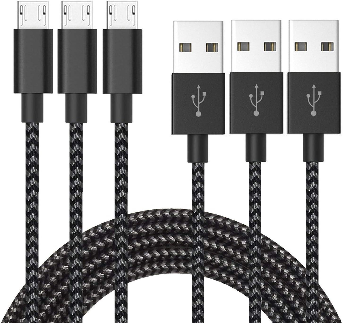 [3 Pack 3m] Micro USB Cable, Jecent 10ft Nylon Braided Android Charger Cables High Speed USB for Android Devices,Smartphones Samsung Galaxy, Kindle, Nexus, HUAWEI, LG, Sony, Nokia, HTC, Motorola Micro