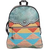 Myra Bag Leffi's Upcycled Canvas & Leather Backpack - Boho Travel Bag, 12.5x4.5x9.5 Inches, Multicolor