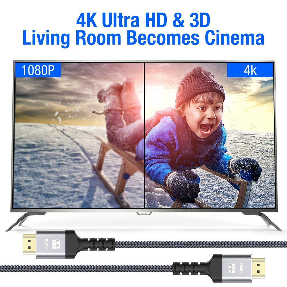4K 60HZ HDMI Cable 6.6FT,Highwings 18Gbps High Speed HDMI 2.0 Braided Cord-Supports (4K 60Hz HDR,Video 4K 2160p 1080p 3D HDCP 2.2 ARC-Compatible with Ethernet Monitor PS 4/3 HDTV 4K Fire Netflix: Electronics
