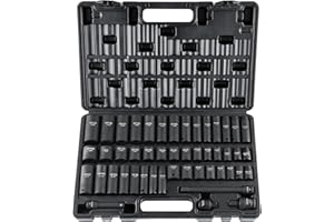 VEVOR Impact Socket Set 3/8" Drive, 48-Piece Standard SAE (5/16 to 3/4 inch) & Metric (8 to 22 mm) Size, Deep & Shallow, 6 Point, CR-V, Extension Bar, Universal Joint, 1/2" F to 3/8" M Reducer