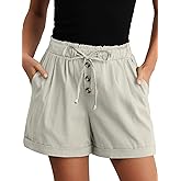 Feiersi Shorts for Women Summer Trendy Drawstring Elastic Waist Beach Wide Leg Short with Pockets