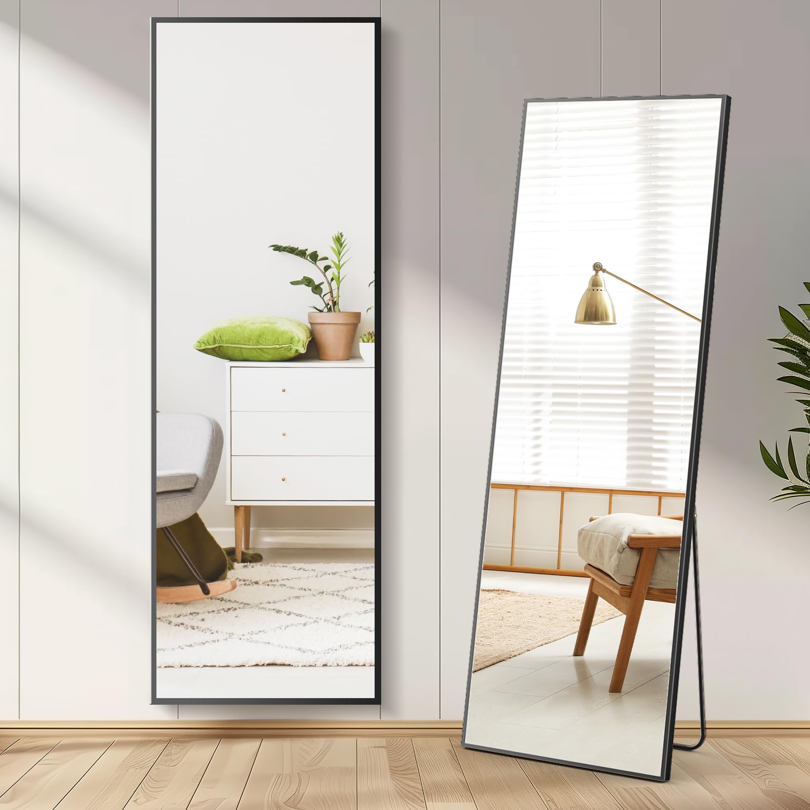 Photo 1 of DUMOS Full Length Mirror 59"x16" Full Body Floor Mirror for Bedroom or Cloakroom, Can Stand Alone, Hang or Lean Against Wall, Tall Wall Mirror with Stand and Sleek Aluminum Alloy Thin Frame