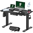 FLEXISPOT EN2 Whole-Piece Standing Desk with Clamp Power Strip, 48x24'' Electric Stand Up Height Adjustable Desk with Cable Management (Black Frame + 48" Black Table Top)