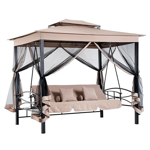 Outsunny 3 Person Outdoor Patio Daybed 3 In 1 Canopied Gazebo Swing Chair Garden Hammock With Mesh Mosquito Net And Sun Shade Patio Furniture Accessories Patio Lawn Garden Smileforallsociety Org