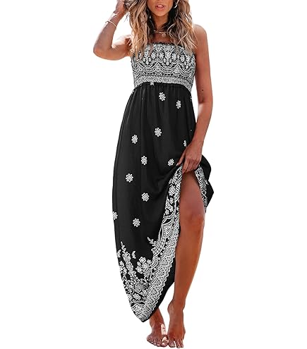 strapless open back dress Printed Sleeveless Tie Waist Maxi Dress – Shoppossessions main image 1