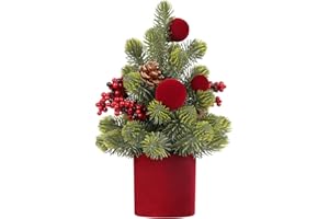 SY SUPER BANG Small Christmas Tree, 12Inch Artificial Burgundy Velvet Ball Berry Mini Tabletop Christmas Decorations, for Home Party Thankgivings Xmas Indoor Decor.