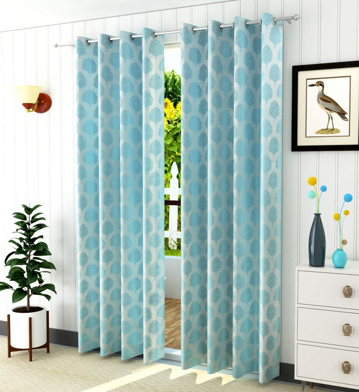 Magnetic Shadow Polyester 7 ft Door and Window Curtains (Blue) - Set of 2